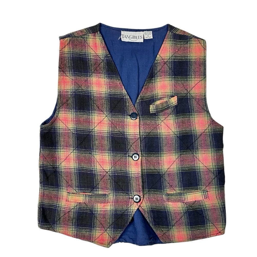 Vintage Tangibles 90s Plaid Vest Chain Stitch Skater Surfer Grunge Hip Hop